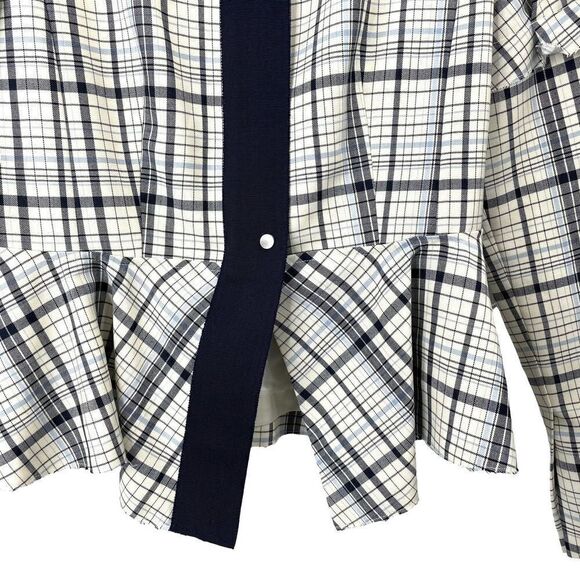 LEWIT Check plaid virgin wool raw edge peplum blazer jacket Sz M - Picture 6 of 11